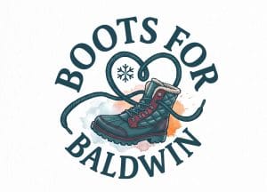 A boot with a heart shaped lace, logo for Boots for Baldwin program